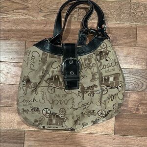 Coach Brown and Black Leather Shoulder Bag with Classic Design